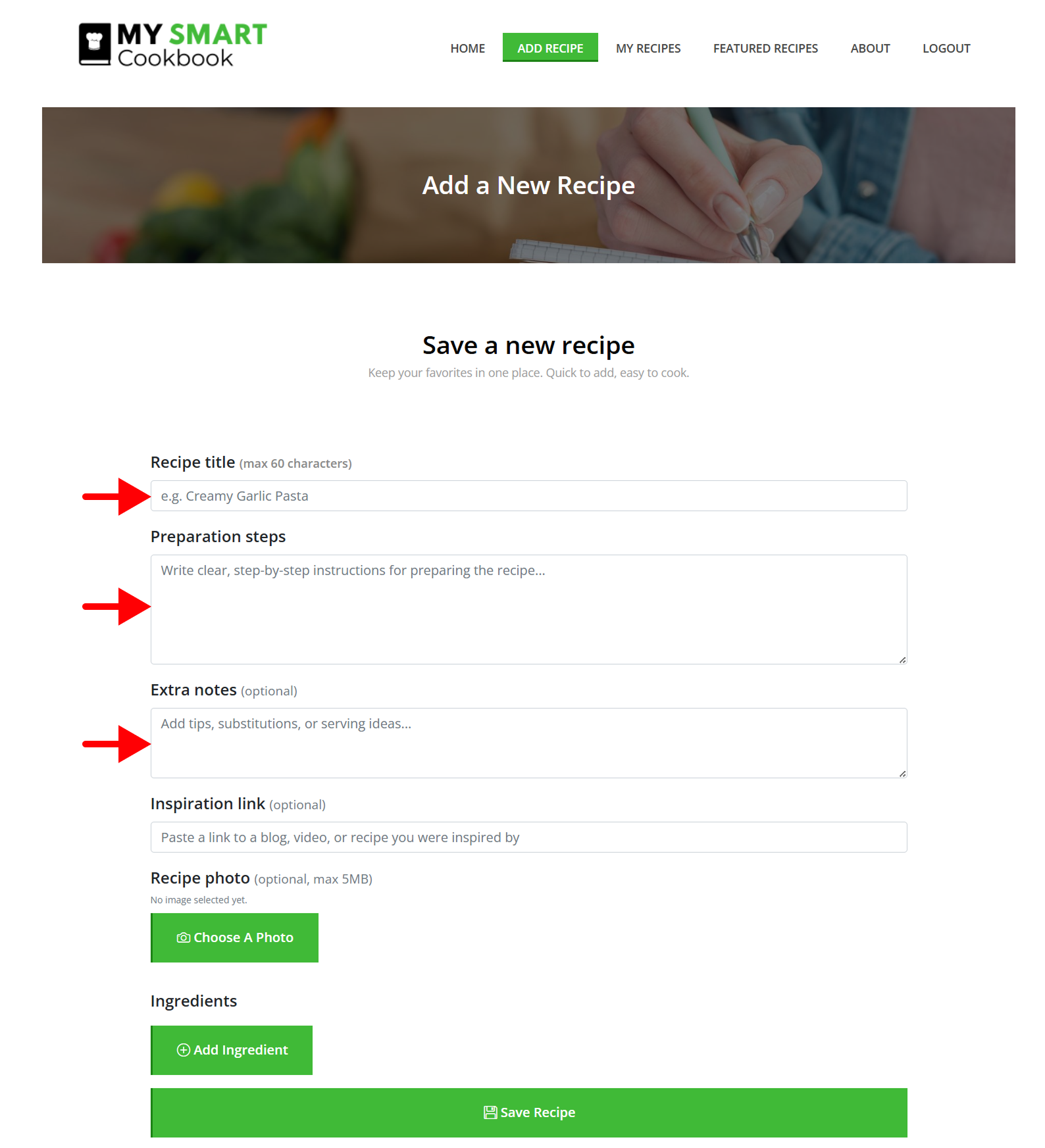 Add name, instructions and notes