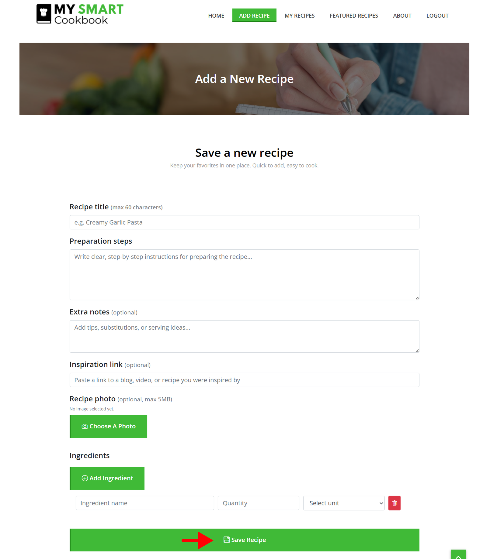 Save or cancel the recipe
